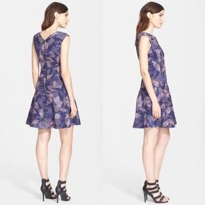 Rebecca Taylor Sleeveless Sonic Garden V-Neck Fit & Flare Dress Purple Floral